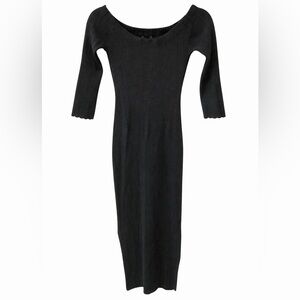 Rag & Bone Kari Black Ribbed Knit Midi Dress Boat Neck Slit NWT Size M